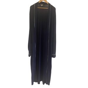 Eberjey Gisele Long Robe Navy Blue Modal Spandex Piped Duster XL